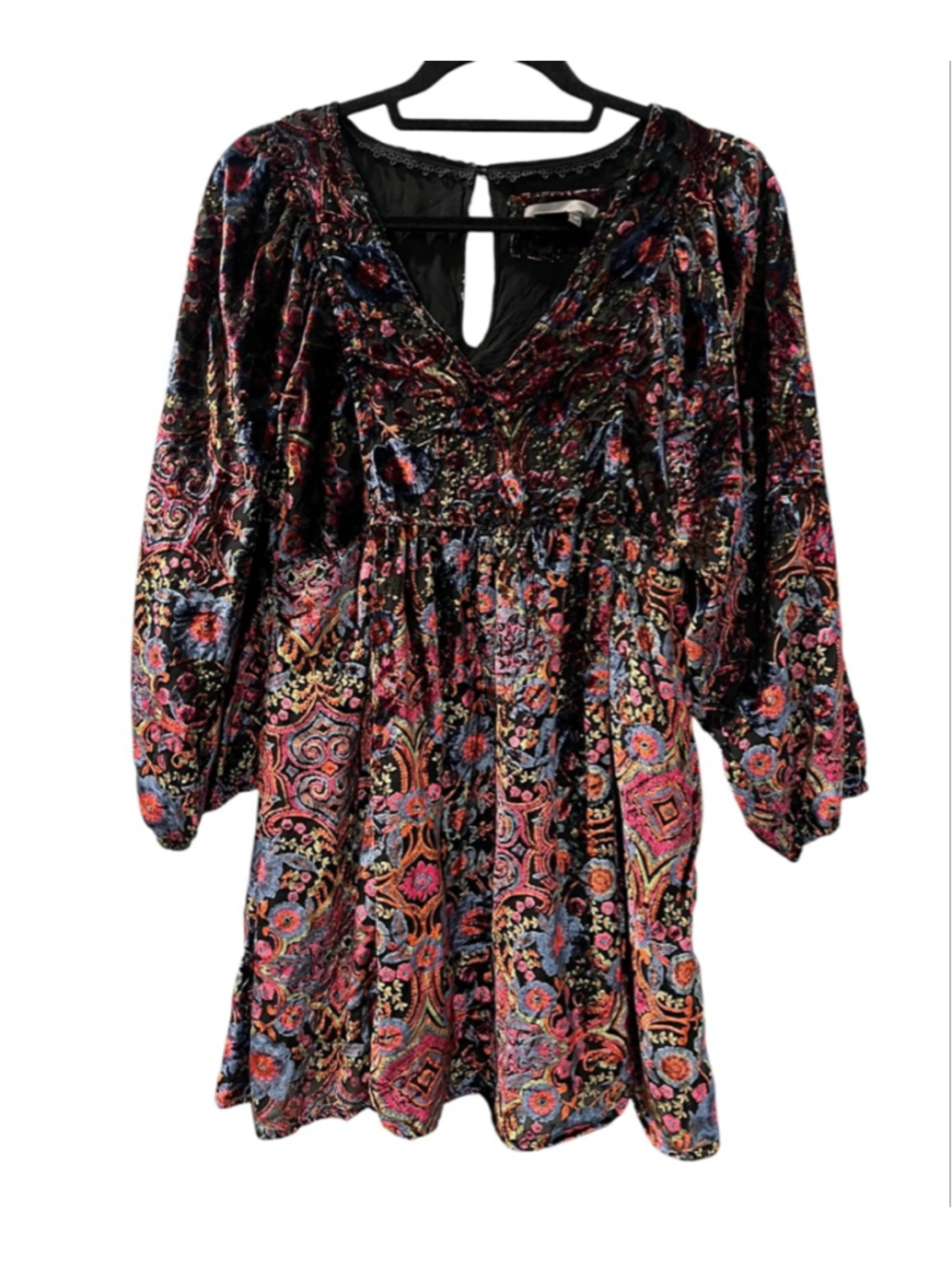Anthropologie Mona Burnout Velvet Mini Dress Paisley Boho Oversized Size XSP